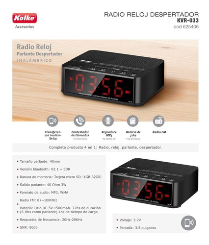 KOLKE ACCESORIOS RADIO RELOJ KVR-033 - Configuración Alarma 