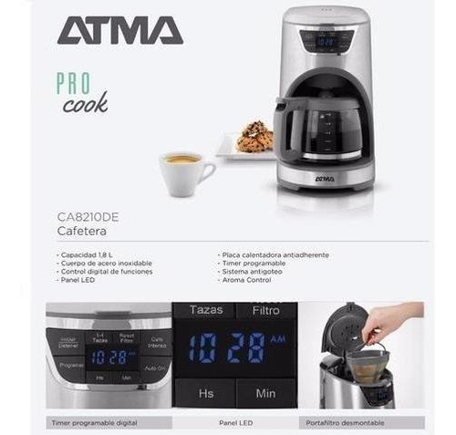 Atma - Cafetera Express Atma Pro Capacidad 1 Litro Ácero Inox